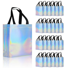 cabzymx 18 Pcs Glossy Iridescent Small Gift Bags Bulk, 8x3.9x9.8 In Non-woven Party Bags for Present with Sturdy Bases for Birthday, Wedding, Easter, Party, Holiday