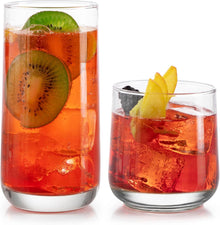 Libbey Ascent Tumbler and Rocks Drinking Glasses Set of 16, Glass Drinking Glasses with Curvature, Versatile Glassware Set for Parties and More