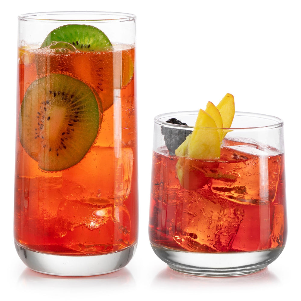 Libbey Ascent Tumbler and Rocks Drinking Glasses Set of 16, Glass Drinking Glasses with Curvature, Versatile Glassware Set for Parties and More