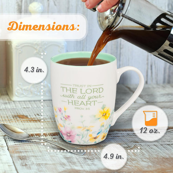 Christian Art Gifts Inspirational Ceramic Coffee & Tea Scripture Mug for Women: Trust in the Lord Encouraging Bible Verse, Microwave & Dishwasher Safe Lead-free, Multicolor Floral, Light Green, 12 oz. - hover image