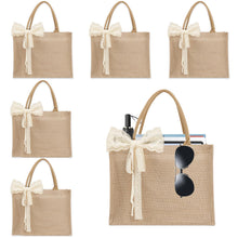 Small 6pcs Burlap Tote Bag Set with Handles, 11*9.45*3.94 Inch Waterproof Reusable Blank Grocery Bags with Ribbon Large Jute Tote for Women Bridesmaid Gift Beach Shopping Wedding Travel DIY