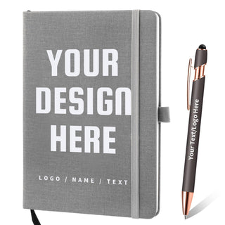 Personalized Notebook and Pen, Custom Notebooks Cover with Logo/Text/Image, Customizable A5 & A6 Leather Notebook, Lined Journals Present for Business Students Teacher (200 Lined Pages)