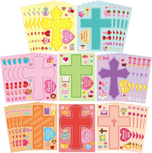 CY2SIDE Mothers Cross Stickers Sheet - 40PCS Make A Best Mom Cross Face Sticker with Heart Flower for Kid, DIY Religious Gift Craft Sticker Game Party Favor for Christian Sunday School Home Project