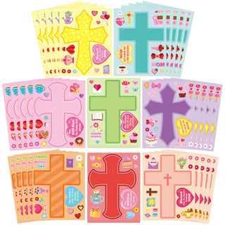 CY2SIDE Mothers Cross Stickers Sheet - 40PCS Make A Best Mom Cross Face Sticker with Heart Flower for Kid, DIY Religious Gift Craft Sticker Game Party Favor for Christian Sunday School Home Project
