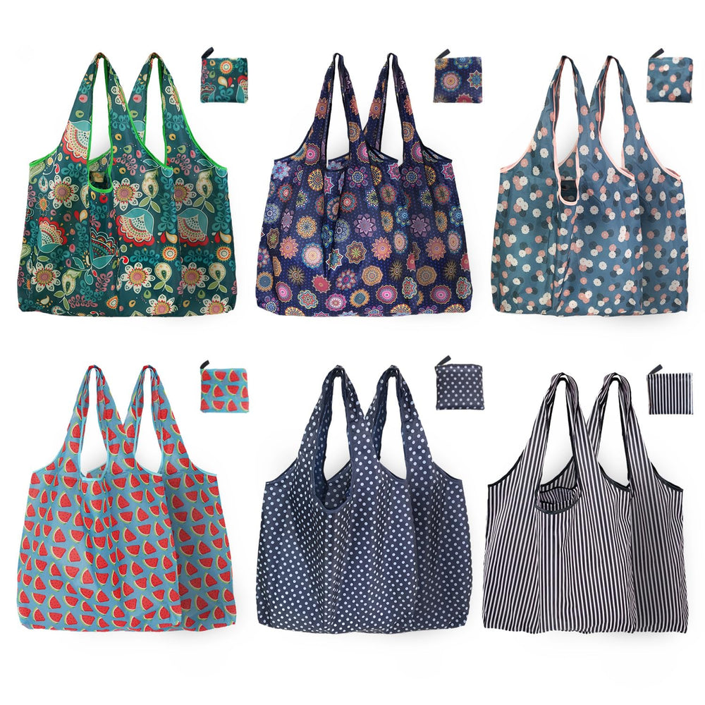 Reusable Grocery Bags, 6 Pack 50Lbs Foldable Fashion Washable Shopping Bags, Large Boho Tote Bags For Groceries, Bulk Market Cloth Storage Bags, Utility Aesthetic Personalized Gifts For Women