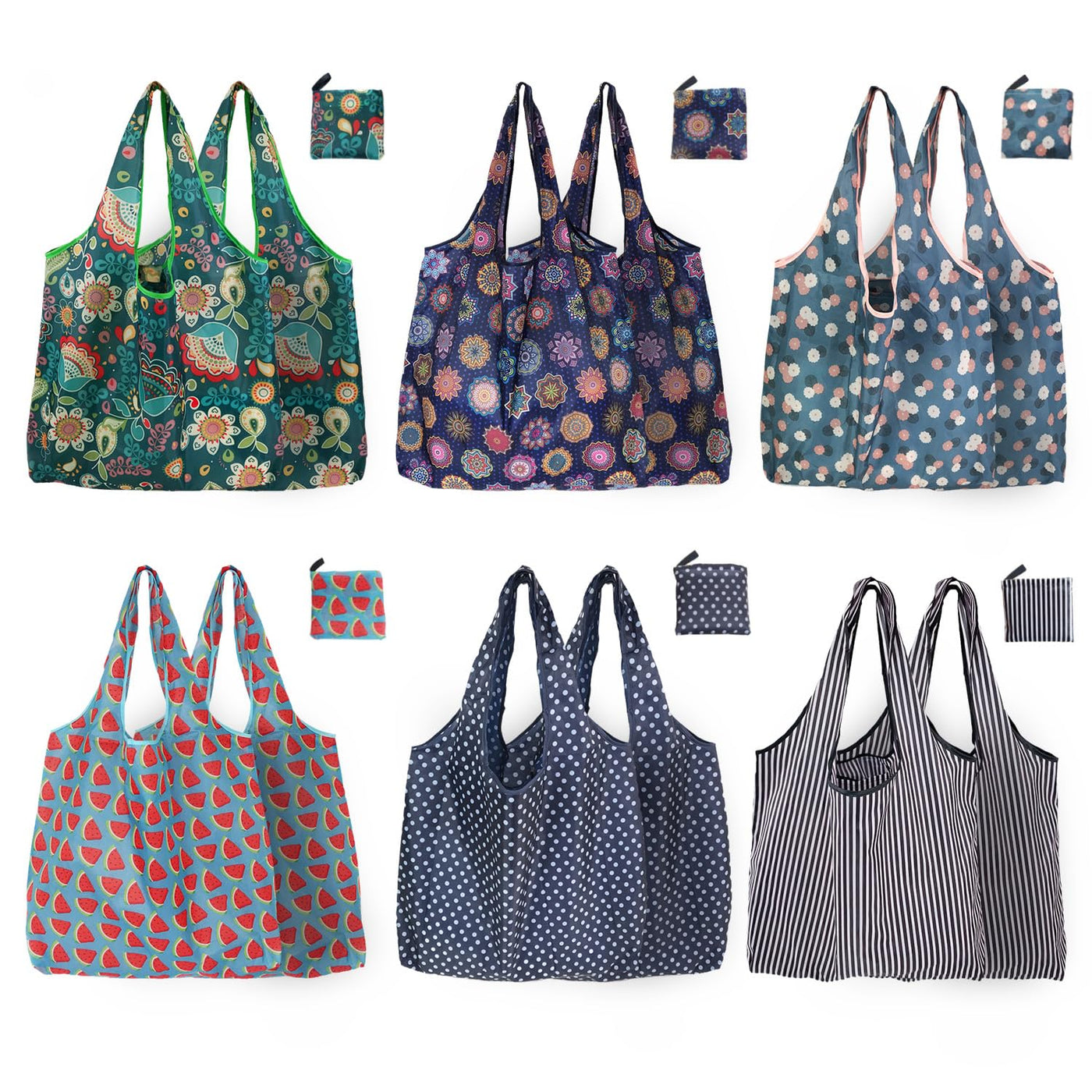 Reusable Grocery Bags, 6 Pack 50Lbs Foldable Fashion Washable Shopping Bags, Large Boho Tote Bags For Groceries, Bulk Market Cloth Storage Bags, Utility Aesthetic Personalized Gifts For Women