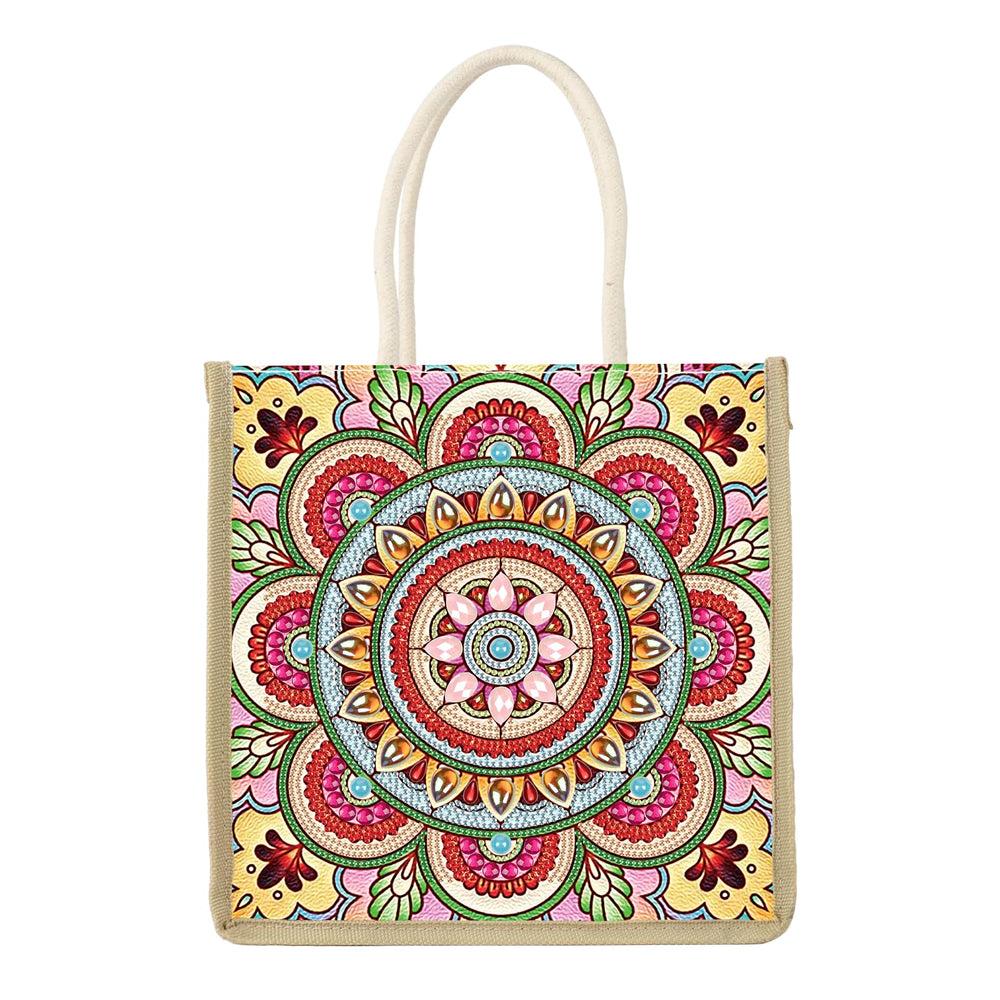 JZHYOAN Mandala Diamond Painting Canvas Tote Bags for Adults DIY Flower Diamond Art Tote Bags Kits Reusable Grocery Shopping Hand Storage Bag with Handles Portable Storage Bag for Family Woman Man