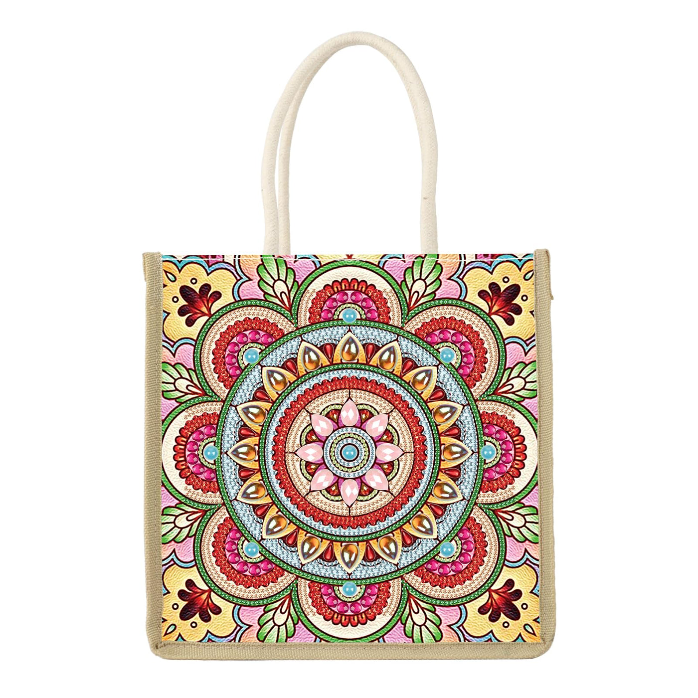 JZHYOAN Mandala Diamond Painting Canvas Tote Bags for Adults DIY Flower Diamond Art Tote Bags Kits Reusable Grocery Shopping Hand Storage Bag with Handles Portable Storage Bag for Family Woman Man