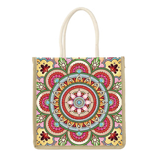 JZHYOAN Mandala Diamond Painting Canvas Tote Bags for Adults DIY Flower Diamond Art Tote Bags Kits Reusable Grocery Shopping Hand Storage Bag with Handles Portable Storage Bag for Family Woman Man