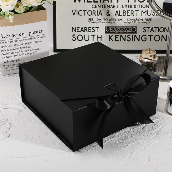 OEMVALATY 8-Pack Gift Boxes,9x9x4 Inch Magnetic Gift Boxes with Lids for Presents,Black with Ribbon, Bridesmaid Proposal Box for Wedding, Storage, Birthday - hover image