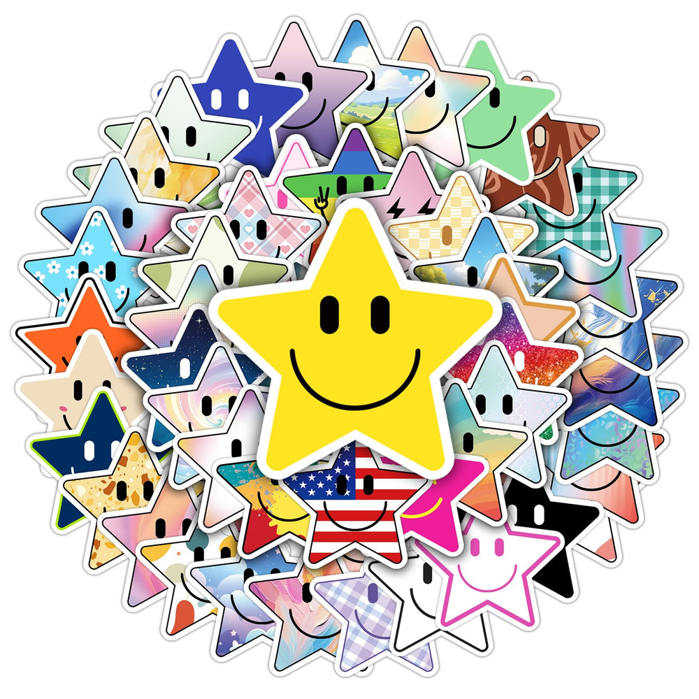 50PCS Smiling Stickers, Cute Water Bottle Stickers for Kids, for Teaching Rewards, Notebooks, Stationery, Luggage, Cartoon PVC Happy Stickers