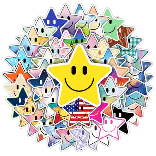 50PCS Smiling Stickers, Cute Water Bottle Stickers for Kids, for Teaching Rewards, Notebooks, Stationery, Luggage, Cartoon PVC Happy Stickers