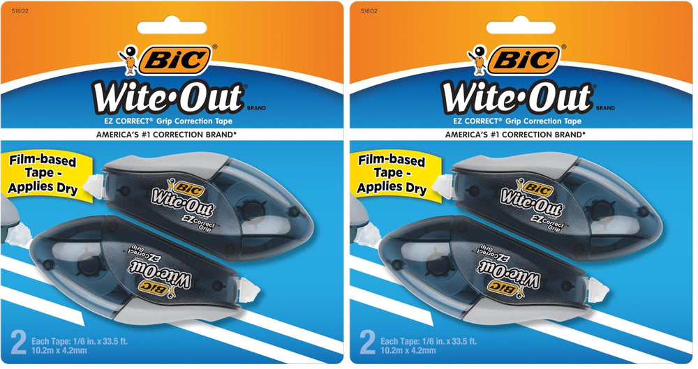 BIC Wite-Out EZ Correct Correction Tape, White, No Dry Time, Tear Resistant Tape, 2-Count