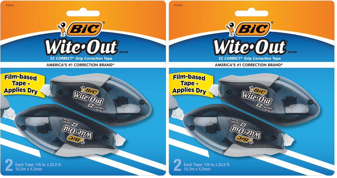 BIC Wite-Out EZ Correct Correction Tape, White, No Dry Time, Tear Resistant Tape, 2-Count