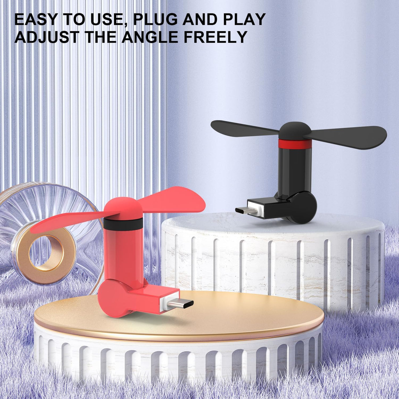 Type C Mini Fan(2 pack), 180 Rotating Portable USB-C Cool Cooler Mobile Phone Fan Compatible with USB C TYPE C Interface iPhone 15/15 Pro/Pro Max, One Plus, Pixel/HTC/Huawei/LeEco/Samsung and More