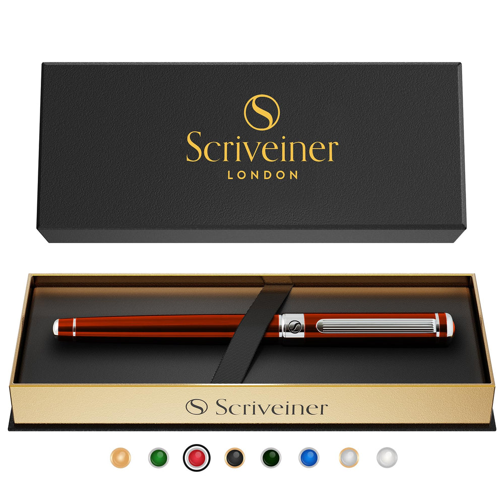 Scriveiner Black Lacquer Rollerball Pen - Stunning Luxury Pen, Real Gold Plating, Schmidt Ink Refill, Best Roller Ball Gift Set for Men & Women, Professional, Executive Office, Nice Pens