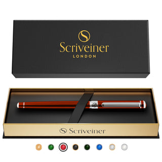 Scriveiner Black Lacquer Rollerball Pen - Stunning Luxury Pen, Real Gold Plating, Schmidt Ink Refill, Best Roller Ball Gift Set for Men & Women, Professional, Executive Office, Nice Pens