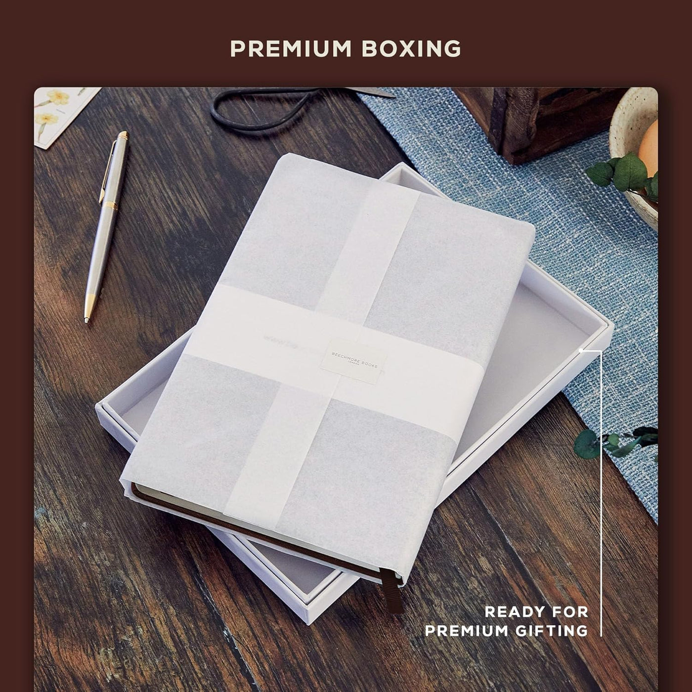 BEECHMORE BOOKS Premium Lined Leather Journal for Men & Women, 5" x 8" (A5) Thick 120gsm Ivory Cream Paper Notebook, Hardcover Vegan Leather Personal Diary, With Gift Box (Chestnut Brown)