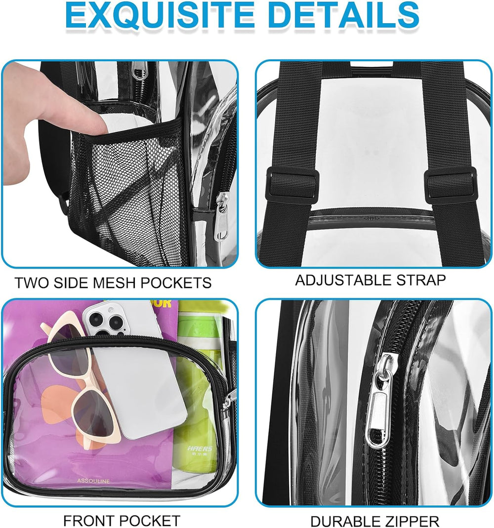 Busiuw Clear Backpack for Stadium Events Stadium Approved Clear Backpack 12x12x6 with Front Pocket for Concert Sport Fashion Women Backpack Events Work Travel