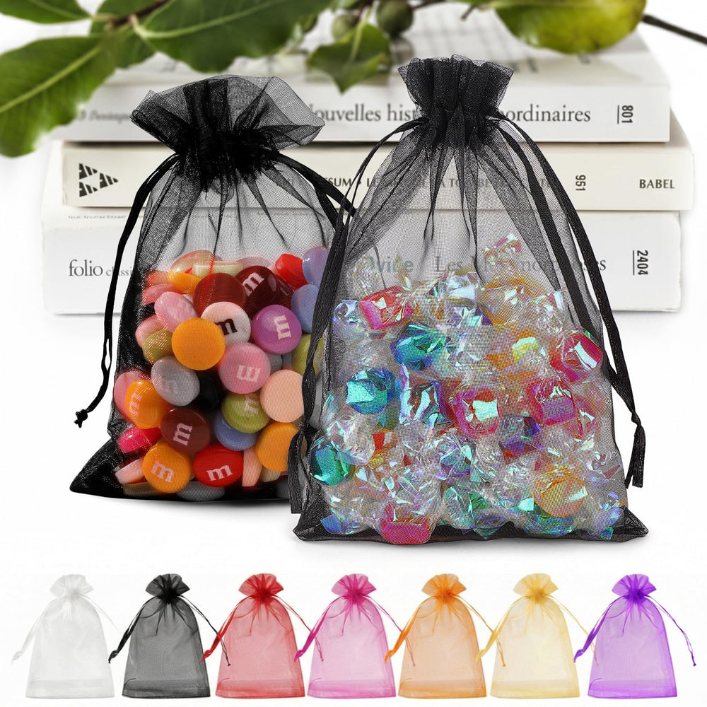 ANZNKU 50 Pack Organza Bags 5 x 7 in White Small Mesh Gift Bags Bulk Drawstring for Wedding Party Favors, Little Goodie Bag for Candy Jewelry Soap Makeup, Treat Sachet Pouch for Baby Shower Graduation