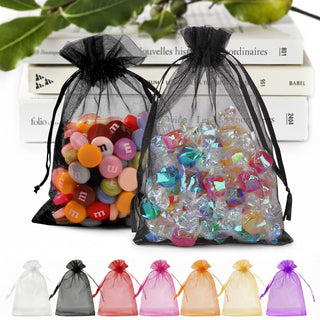 ANZNKU 50 Pack Organza Bags 5 x 7 in White Small Mesh Gift Bags Bulk Drawstring for Wedding Party Favors, Little Goodie Bag for Candy Jewelry Soap Makeup, Treat Sachet Pouch for Baby Shower Graduation