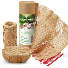 Honeycomb Packing Paper,12 inch x 200 ft Bubble Cushioning Wrap for Packing Moving,Products Gifts Wrapping Paper,Recyclable and Biodegradable Shipping Packing Materials with 20 Fragile Sticker Labels