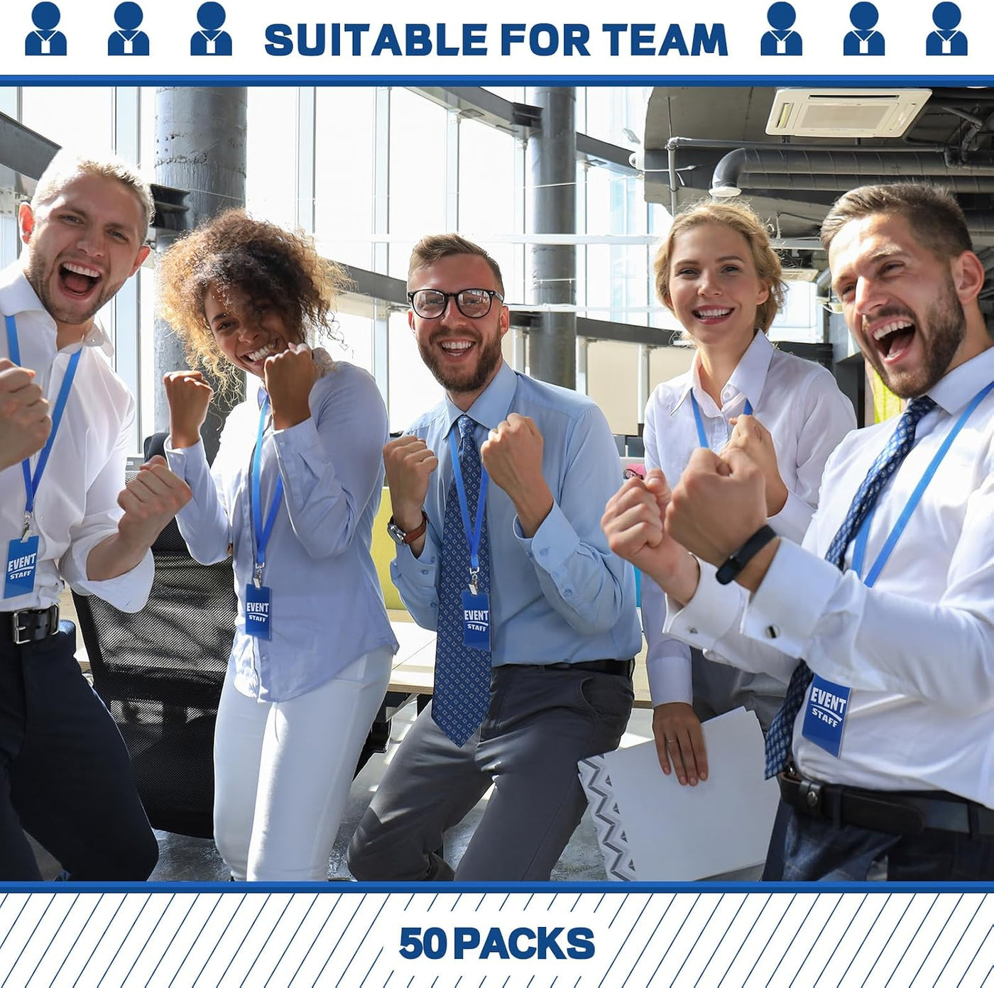 Qilery 50 Sets Event Staff Lanyards with PVC Pass Card Blue Event Staff Breakaway Lanyard Volunteer ID Badges with Metal Swivel Hook for Sporting Concert Party Organizer Conference Office Supplies