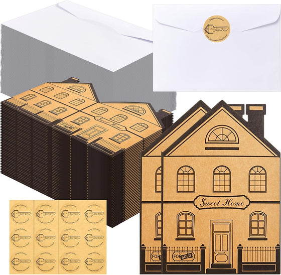 Fulmoon 30 Set Congratulations on Your New Home Cards Bulk Thank You House Shaped Welcome Cards with Envelope and Stickers Housewarming Closing Gifts for House Buyer Real Estate Agent Supplies