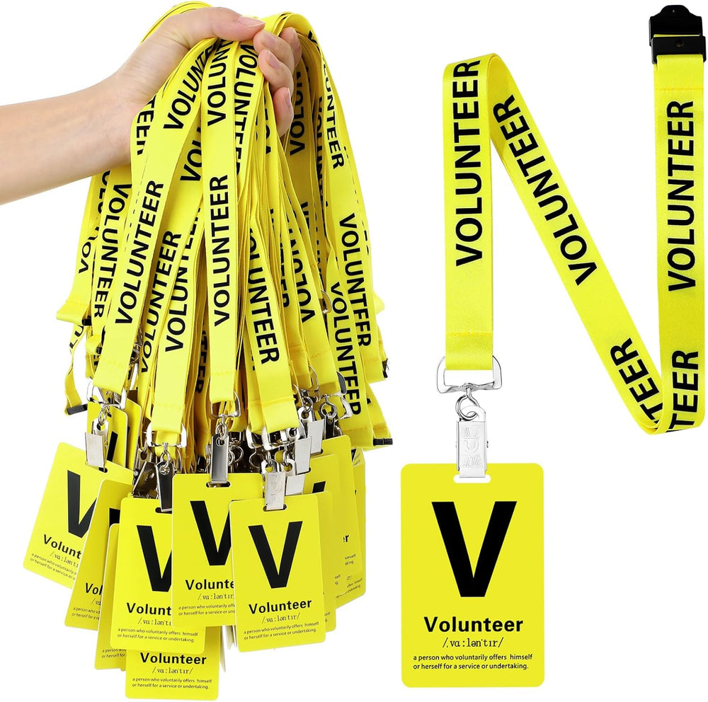 Fulmoon 50 Sets Volunteer Lanyards Bulk Breakaway Volunteer Lanyards and Badges with Clips for Event Fundraising Donation Activities