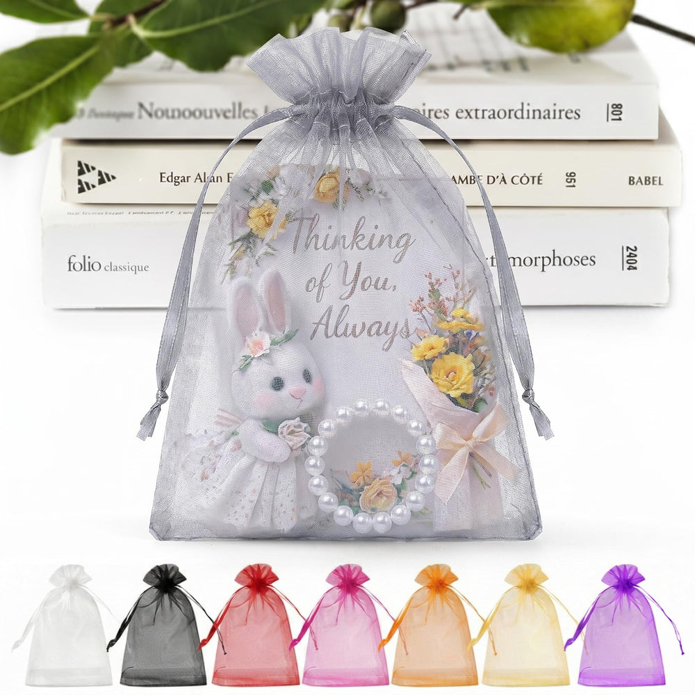 ANZNKU 50 Pack Organza Bags 5 x 7 in White Small Mesh Gift Bags Bulk Drawstring for Wedding Party Favors, Little Goodie Bag for Candy Jewelry Soap Makeup, Treat Sachet Pouch for Baby Shower Graduation