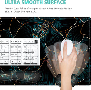 Keyboard Mouse Pad Set,Large Gaming Mouse Pad+Keyboard Wrist Rest+Wrist Rest+Coaster,Computer Desk pad Set Wrist Support for Office Desktop Laptop. (35.4" x 15.7") Extended Desk Mat (Floral)