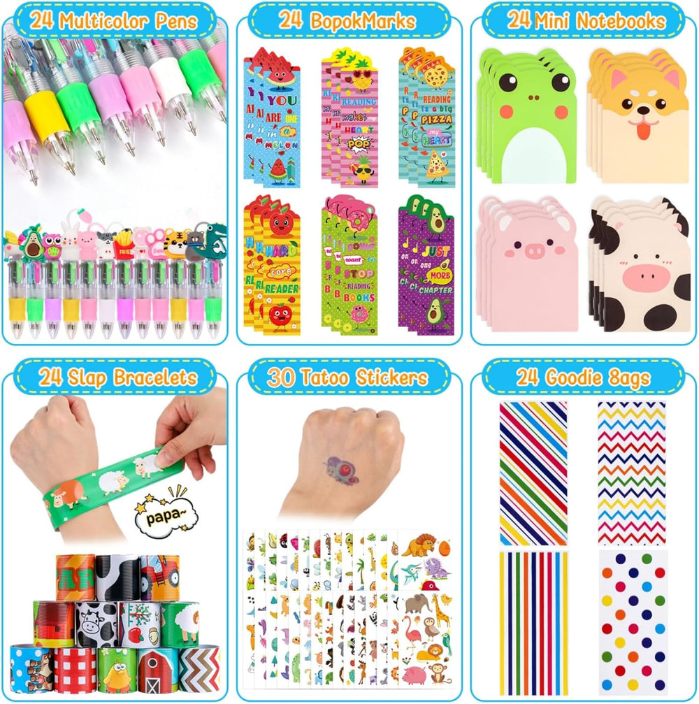 Stationery Party Pack, 24 Pack Birthday Goodie Bags with Multicolor Pen Mini Notebooks for Goodie Bag Classroom Gifts Kids Class Rewards Prizes