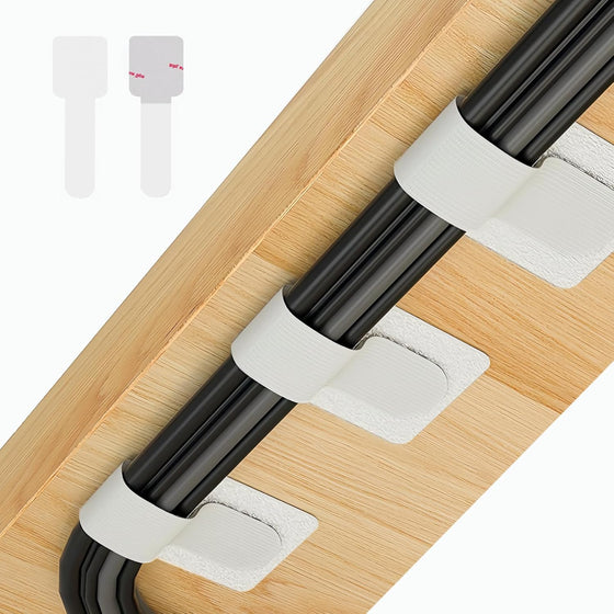 Abnii 50 PCS Hook and Loop Cable Ties, Under Desk Cable Management, Self Adhesive Cable Clips Straps, Sticky-Back Cord Organizer, Wire Organizer for TV PC Laptop Ethernet Desktop, White