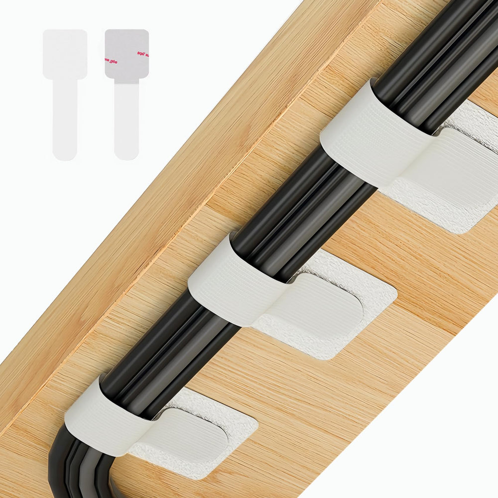 Abnii 50 PCS Hook and Loop Cable Ties, Under Desk Cable Management, Self Adhesive Cable Clips Straps, Sticky-Back Cord Organizer, Wire Organizer for TV PC Laptop Ethernet Desktop, White