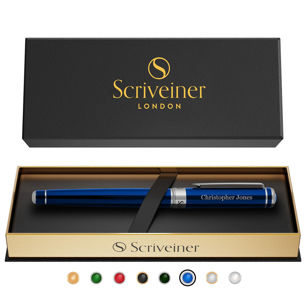 Scriveiner Black Lacquer Rollerball Pen - Stunning Luxury Pen, Real Gold Plating, Schmidt Ink Refill, Best Roller Ball Gift Set for Men & Women, Professional, Executive Office, Nice Pens