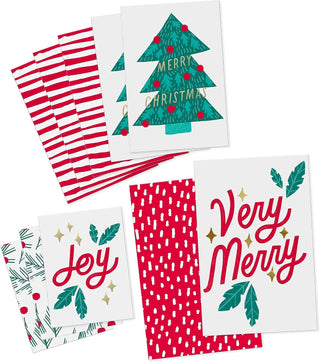 Hallmark Christmas Shirt Boxes for Presents (10 Clothes Boxes with Lids: 3 Small 11", 5 Medium 14", 2 Large 16") Red and White Stripes, Green Tree with Rainbows, Joy, Very Merry