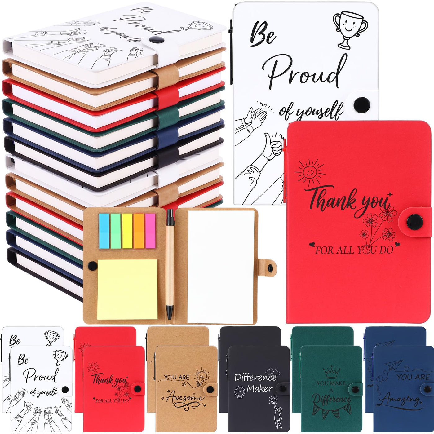 Resurhang 36 Pack Appreciation Gifts Bulk Inspirational Spiral Notebook with Sticky Note Pen, Note Pads Motivational Journals Thank You Gifts for Employee Volunteer Teacher Nurse Team (Pattern)