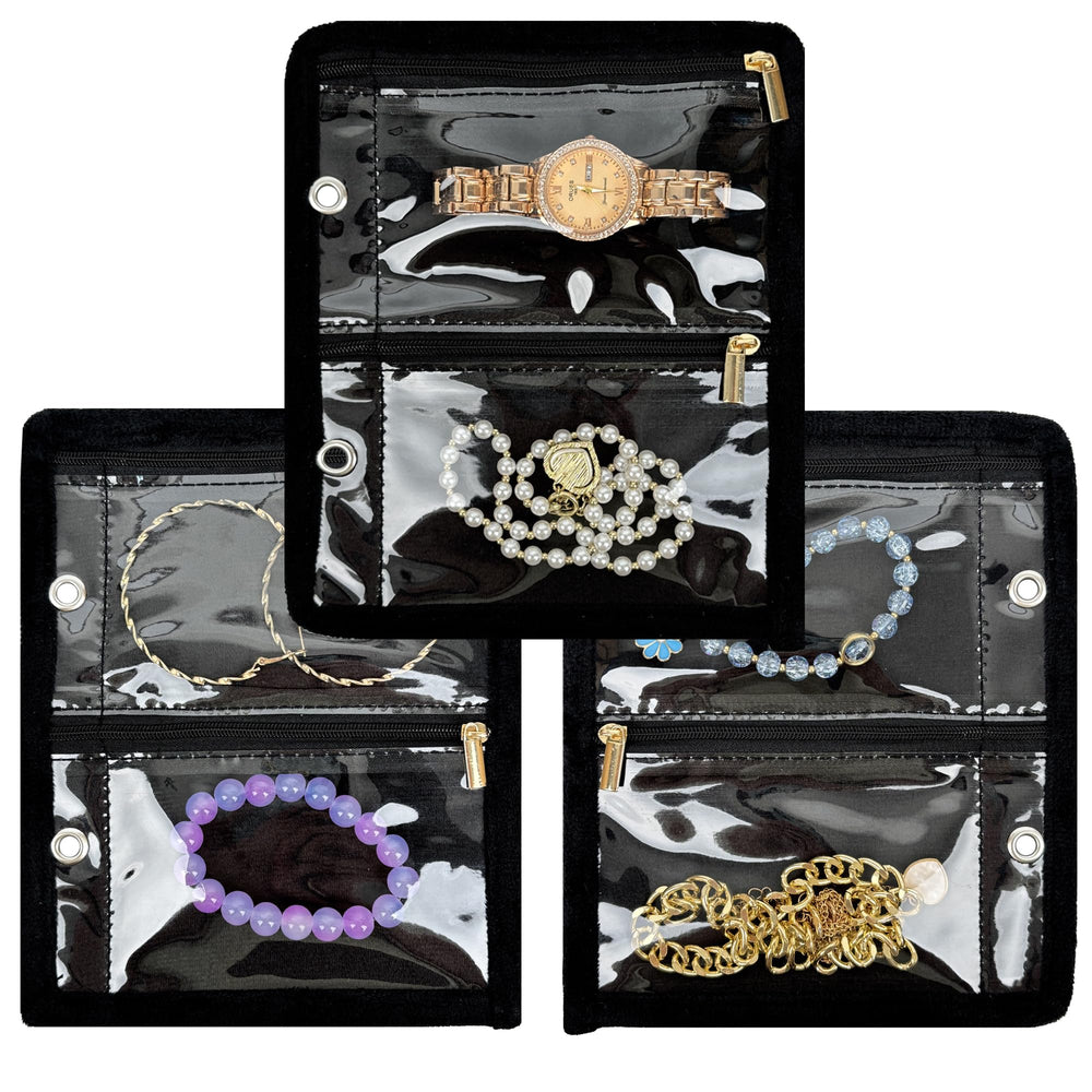 Travel Jewelry Organizer Case,Jewelry Bags for Traveling, Jewelry Binder with 24 Pcs Clear Zipper Velvet Pouches for Storing Earrings, Rings, Necklace, Bracelet, Watch (Beige)