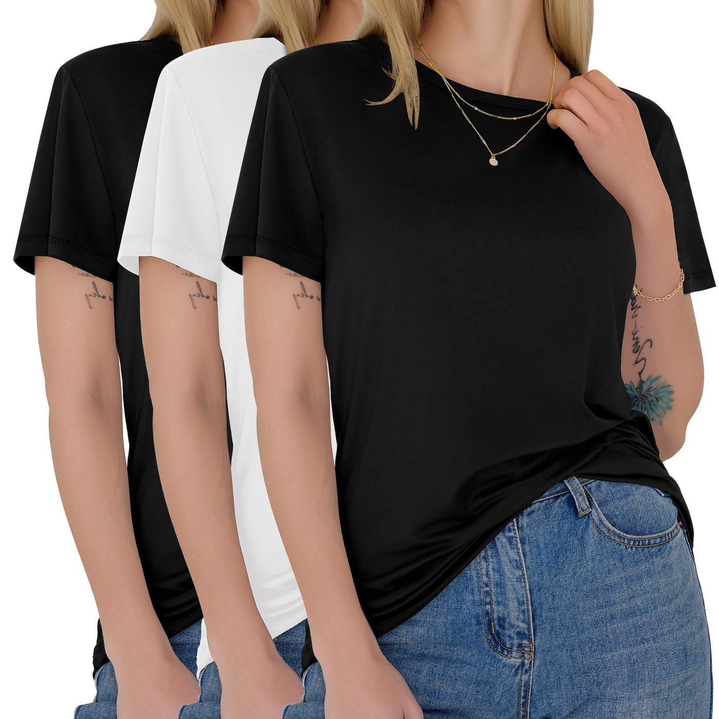 GAYHAY 3 Pack Womens T-Shirts - Short Sleeve Spring Summer Tops Crew Neck Trendy Casual Work Soft Basic Tees for Ladies 2026