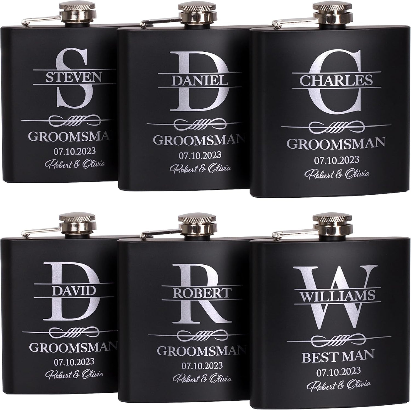 Set of 6, Groomsmen Gifts for Wedding | Personalized Groomsmen Flasks w/Optional Gift Box, Bachelor Party Team, 6 oz. Custom Engraved Hip Flasks for Best Man and Groomsman Proposal #3, Stainless Steel