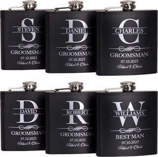 Set of 6, Groomsmen Gifts for Wedding | Personalized Groomsmen Flasks w/Optional Gift Box, Bachelor Party Team, 6 oz. Custom Engraved Hip Flasks for Best Man and Groomsman Proposal #3, Stainless Steel