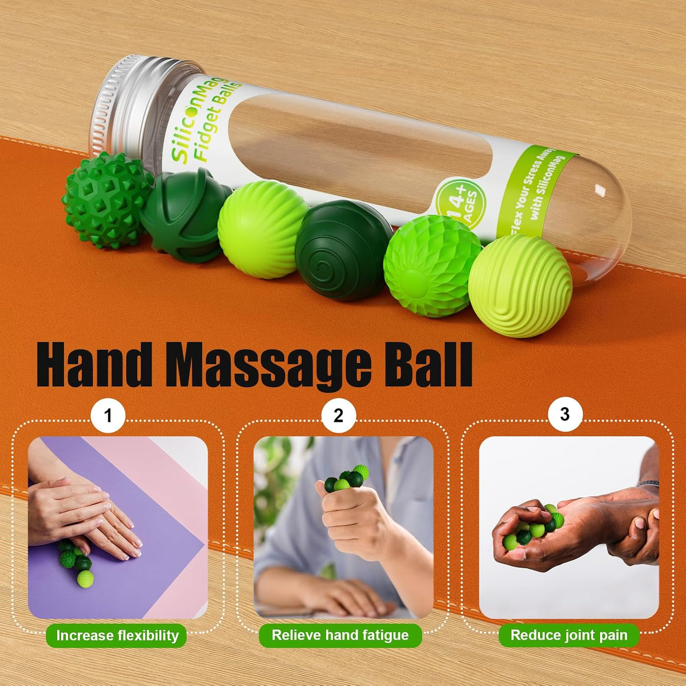 Silicone Magnetic Balls, Fidget Toys, 6-Pack Stress Relief Toys for Adults, Teens, Sensory Toy for Fingers Hands, Quiet Office Desk Toys with Textures, Magnet Fidget Fun Gift