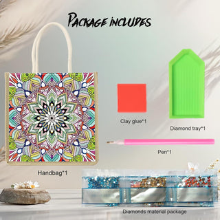 JZHYOAN Mandala Diamond Painting Canvas Tote Bags for Adults DIY Flower Diamond Art Tote Bags Kits Reusable Grocery Shopping Hand Storage Bag with Handles Portable Storage Bag for Family Woman Man