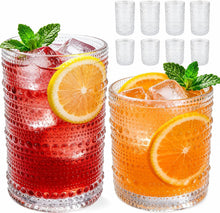 Hobnail Drinking Glasses Set of 8，Includes 12-ounce beer glasses and 10-ounce cocktail glasses.Kitchen Water Glass Cup,Bar Tumbler Glassware Set for Whiskey, Beer, Cocktail, Juice, Milk