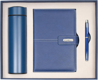 Shadow Breeze A5 Leather Notebook, Insulated Thermos and Executive Pen Gift Set in Premium Gift Box, 172 Pages 100GSM Ruled Pages, 12 oz, Great Gift for Business, School, Home (Blue)