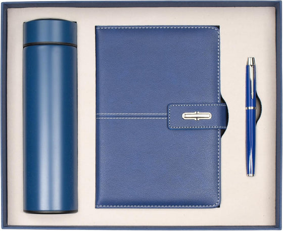 Shadow Breeze A5 Leather Notebook, Insulated Thermos and Executive Pen Gift Set in Premium Gift Box, 172 Pages 100GSM Ruled Pages, 12 oz, Great Gift for Business, School, Home (Blue)