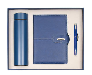 Shadow Breeze A5 Leather Notebook, Insulated Thermos and Executive Pen Gift Set in Premium Gift Box, 172 Pages 100GSM Ruled Pages, 12 oz, Great Gift for Business, School, Home (Blue)