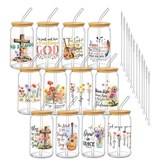 6Pcs Thank You Gifts Glass Cups with Lids and Straws 16oz Employee Appreciation Drinking Glasses Cups Thank You Iced Coffee Cup Tumbler Gifts for Employee Staff Coworkers Teachers Nurse
