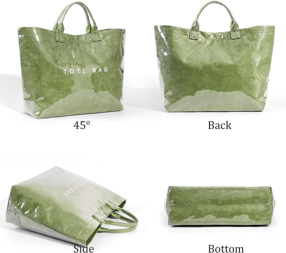 Lushandy PVC Tote Bag Women's Letters Print Hobo Handbag 14L Waterproof Plastic Tote Purse for Work, Beach, Shopping