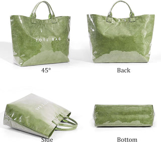 Lushandy PVC Tote Bag Women's Letters Print Hobo Handbag 14L Waterproof Plastic Tote Purse for Work, Beach, Shopping